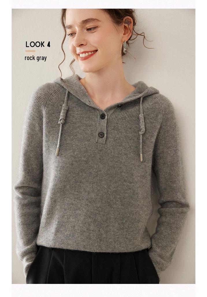 Women's Casual Cashmere Drawstring Sweater - Versatile Knitwear for Autumn and Winter