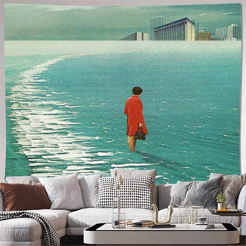 

Ocean Wave Tapestry Serene Beach Wall Hanging Tranquil Sea Decor Coastal Vibes Nature Inspired Home Textile Aesthetic Room Decor 74x94cm(29x37in)