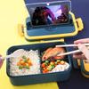 Square Lunch Box with Compartment, Wheat Straw Material, Leak - Proof, Japanese Style for Kids Student Food Container