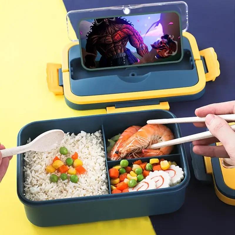 Square Lunch Box with Compartment, Wheat Straw Material, Leak - Proof, Japanese Style for Kids Student Food Container