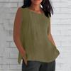 Women's Fashionable And Casual Sleeveless Vest -color Cotton And Linen Pleated Sleeveless Top T-shirt