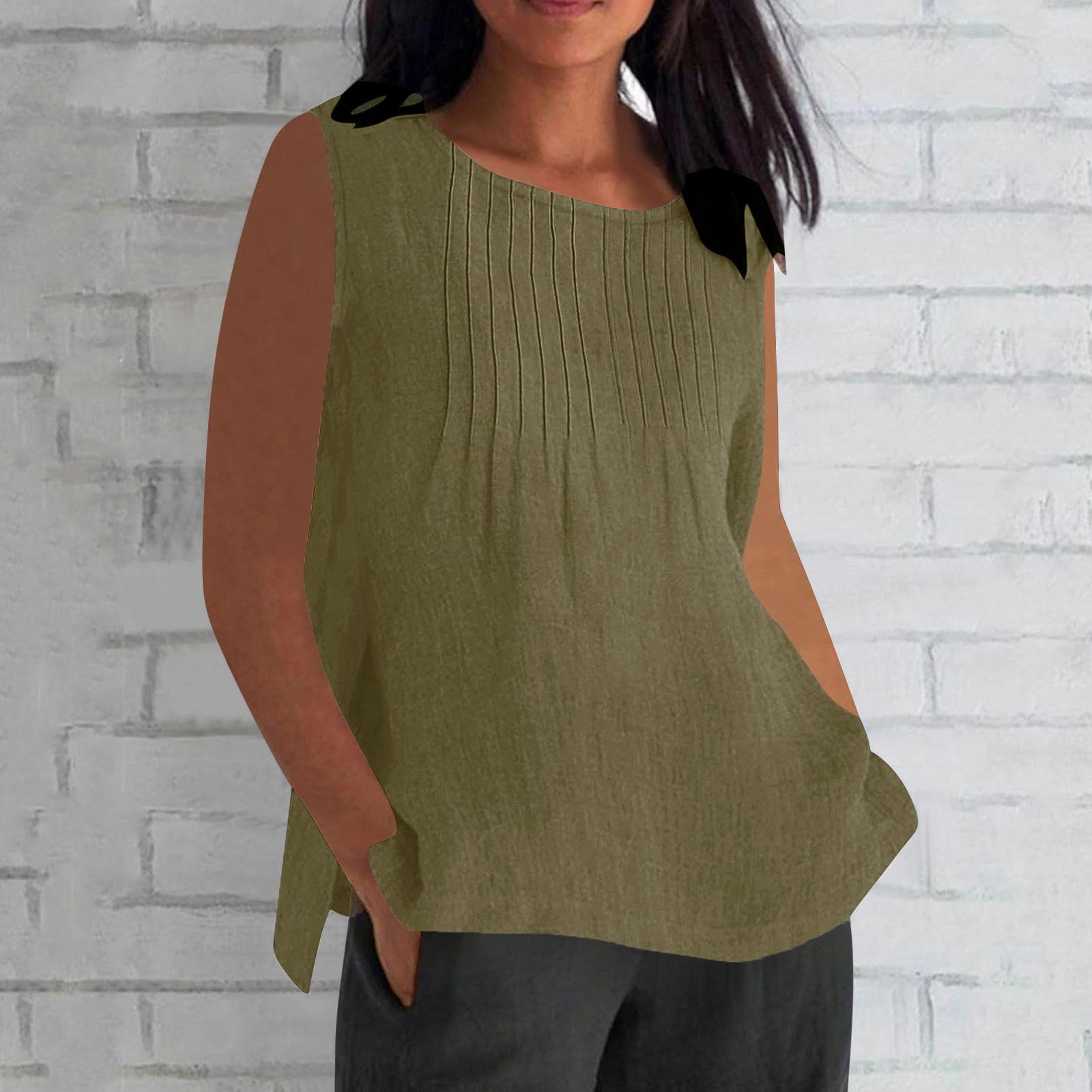 

Женский модный и повседневный жилет без рукавов однотонный хлопковый и льняной плиссированный топ-майка без рукавов XXL