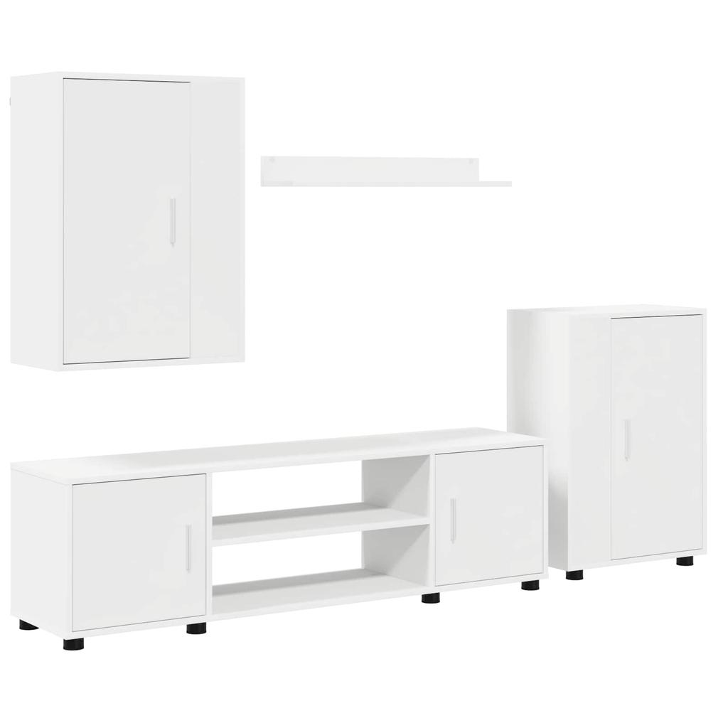 Wall Mounted TV Cabinet Set 4 pcs White Engineered Wood