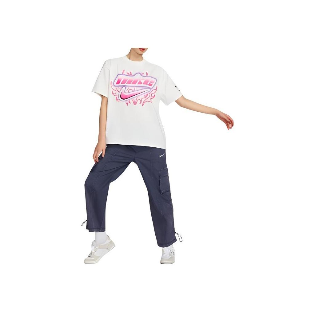 Nike Round Neck Letter Logo Print Drop Shoulder Short Sleeve T-Shirt Women T-Shirts White FZ1147-133
