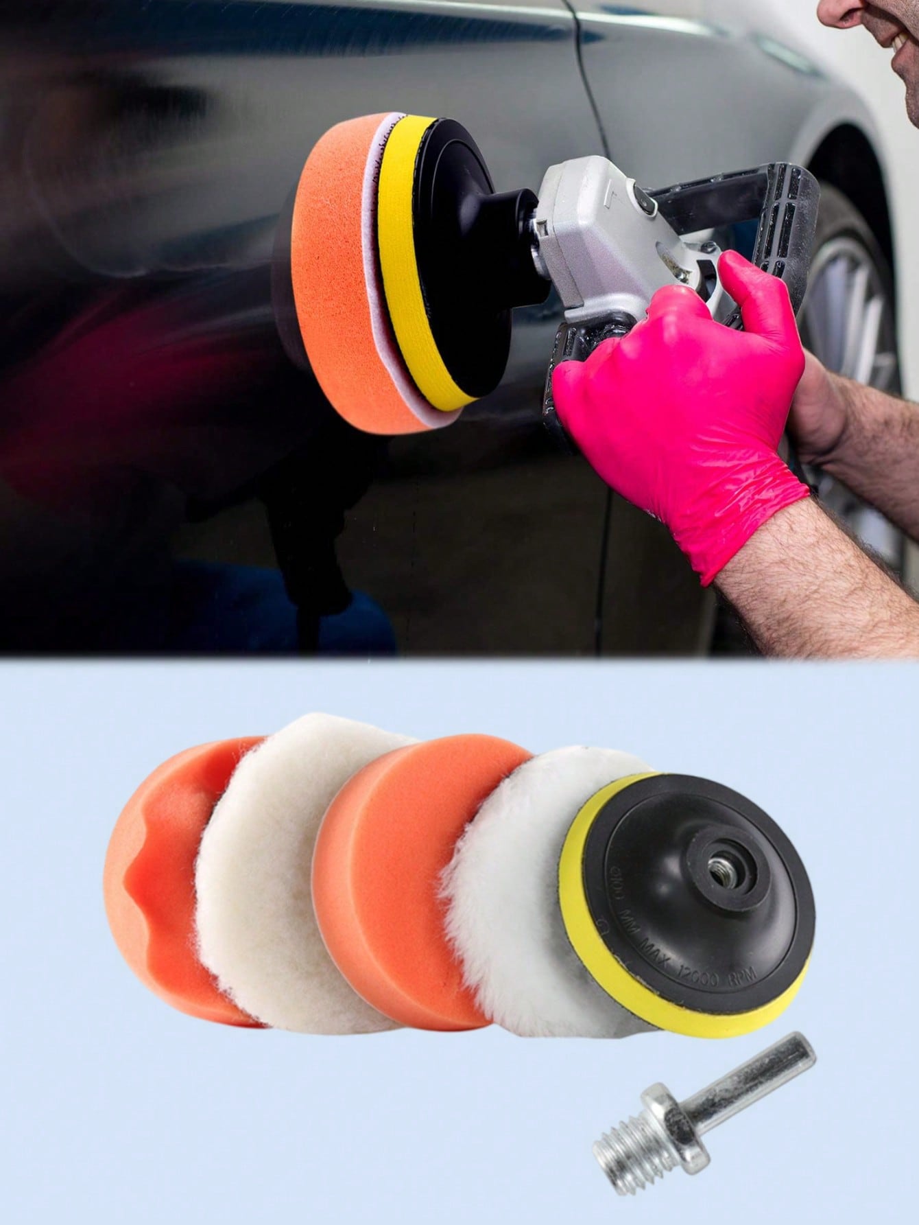 

6-Piece Car Polishing Set - Includes 3-inch Sponge and Wool Polishing Pads, Universal Drill Adapter, for Scratch Removal and Wax