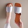 Slippers Casual Square Toe Rhinestone Shoes Flat-bottomed Flip-flops In One Line