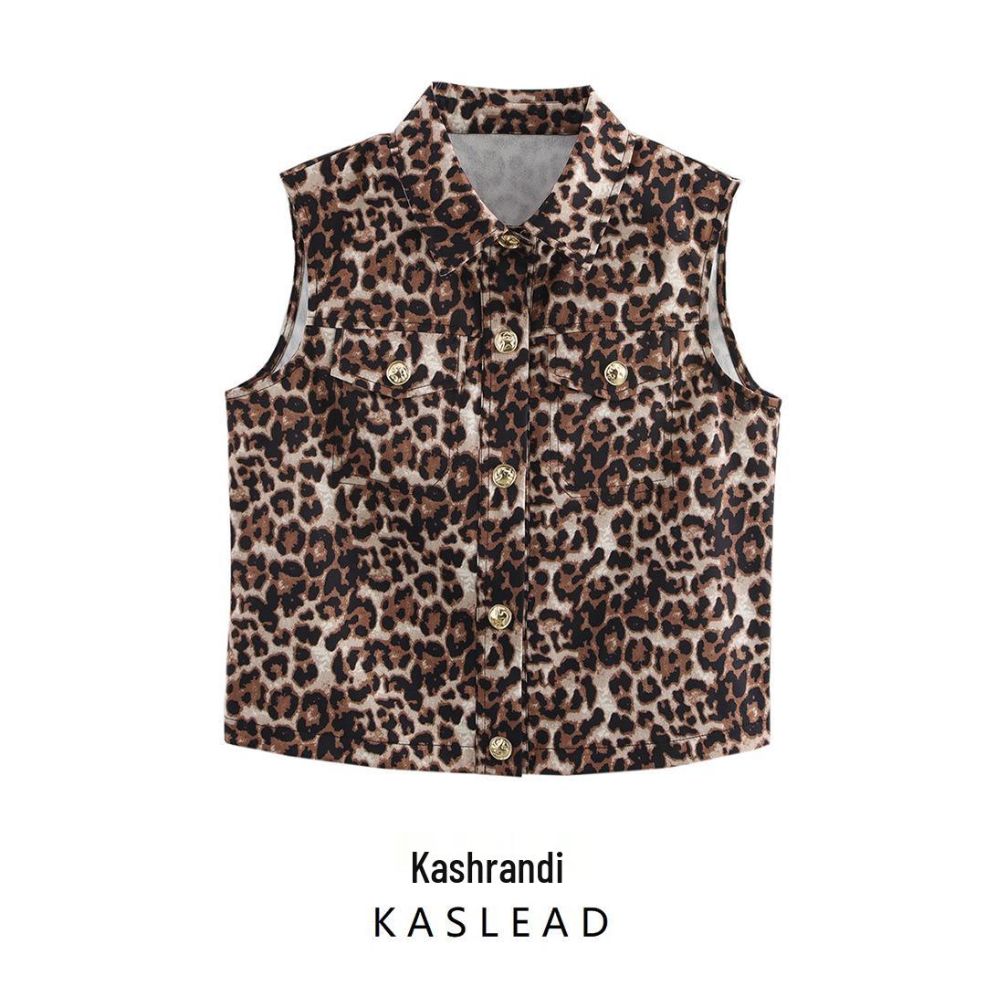 

Spring 2025 Women s European & American Fashion Sleeveless Leopard Print Vest Small леопард друку кольору