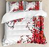 Cherry Blossoms Duvet Cover King/Queen Size,Japanese Sakura Tree Pink Floral Spring Vintage Cultural Bedding Set for Women Girls