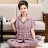 Summer cotton pajamas women's short-sleeved trousers middle-aged women's plus-size cardigan set thin loungewear