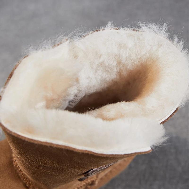 Johnature Wool Thick Soled Snow Boots Versatile Cow Suede Thickened Plush Warm Women's Mid-calf Boots
