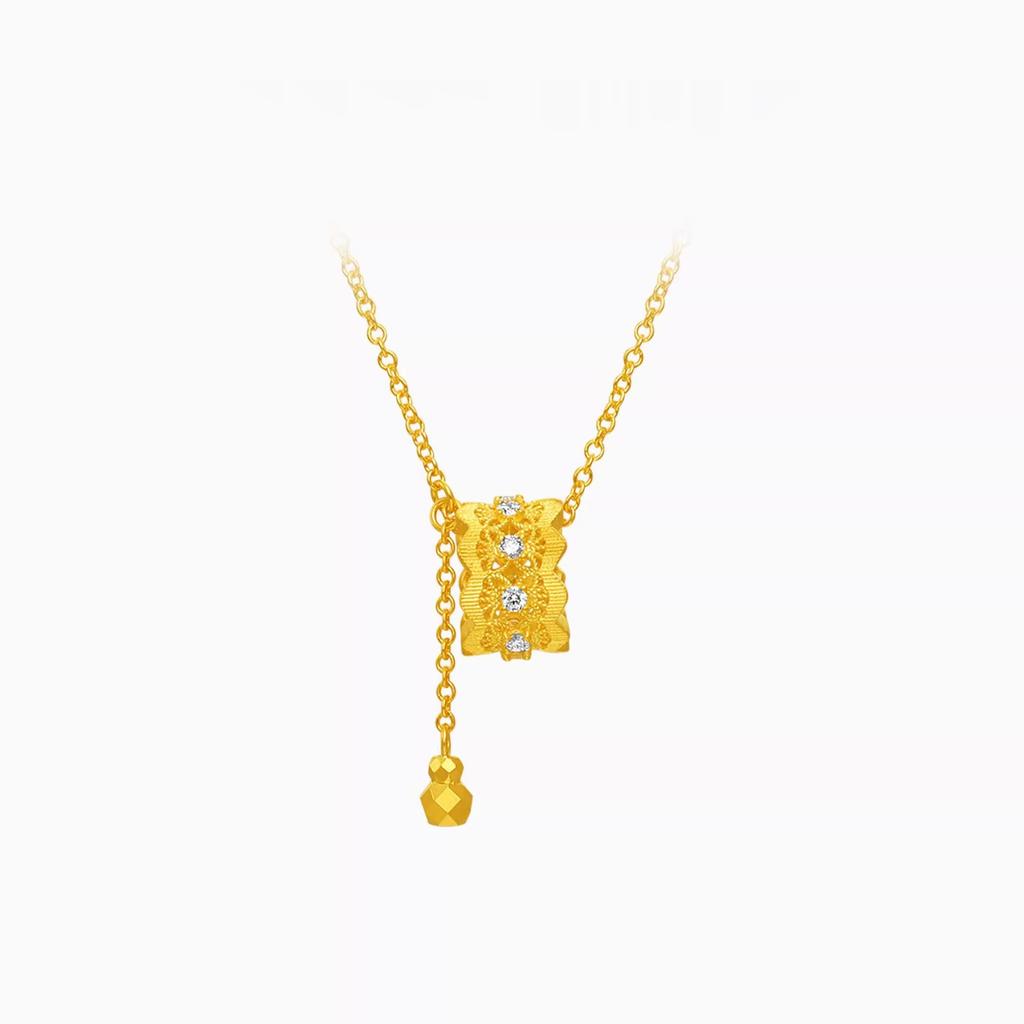 Satin Light Passepartout Fringed Pendant Necklace Filigree Diamond Stud Earrings Gold Lace Open Ring Women
