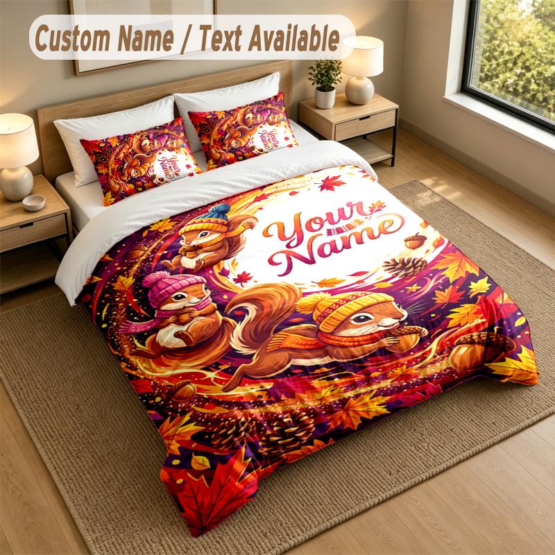 Autumn Harvest Theme Personalized 3Pcs Bedding Set Custom Text & Name 1 Sheet 2 Pillowcases Household Bedding 1pc