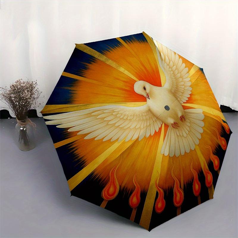 Radiant Dove: A Symbolic Circular ArtworkUmbrella, Portable 3-Fold Compact Umbrella for Men & Women Gift