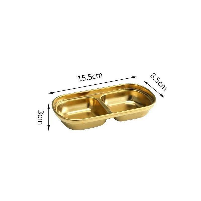 Golden Korean-Style Dual & Triple Compartment Stainless Steel Dipping Sauce Dish