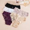 FINETOO 2Pcs Women's Satin Floral Lace Underwear Sexy Hollow Out Panties Solid Low-Waist Perspective Briefs Girls Soft Lingerie