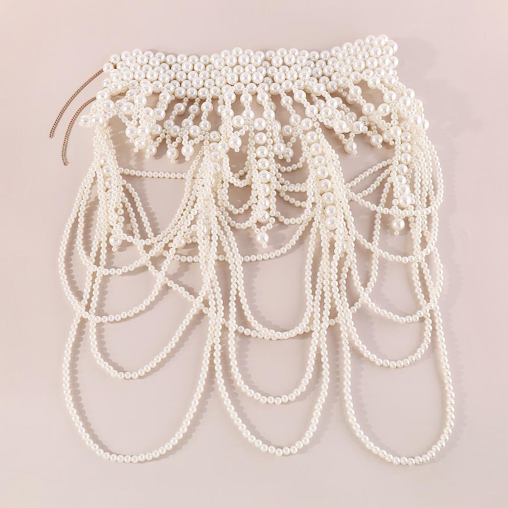Fashion Tribal Style Hollow Woven Pearl Shawl Body Chain Retro Layered Exaggerated Sexy Body Chain All Match Women Jewelry