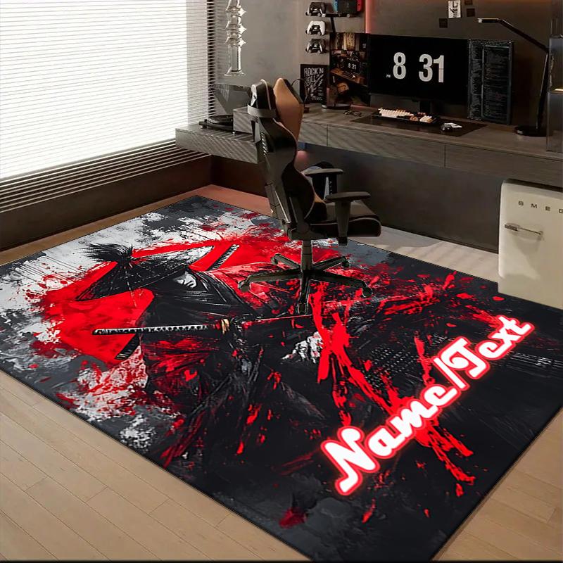 1PC Custom Name Samurai Warrior Art Theme Floor Mat Ideal for Living Room, Game Rooms, Office, Bedroom,Floor Mat Playful Design