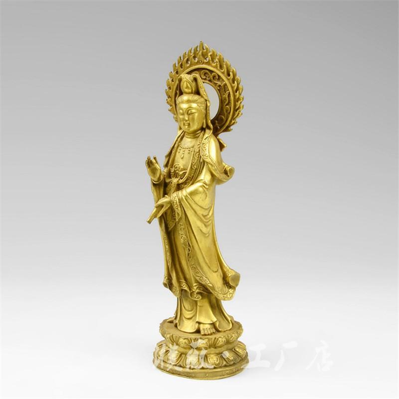 Bodhisattva Süsü Bakır Ev Mağazası Masaüstü Buda Heykeli Pirinç Ayakta Durma Ejderha Guanyin Bodhisat