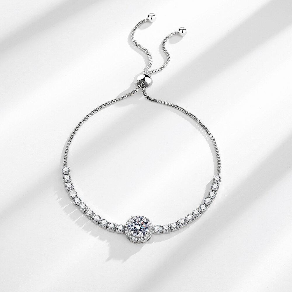 French Romantic 925 Silver Pull-Up 2 Carat Round Bag Zircon Imitation Moissanite Ladies Bracelet Wedding Jewelry