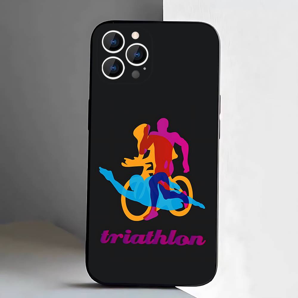 Triathlon Swim Bike Run Case For iPhone 17,16,15,14,13,12,11 Air,Plus,Pro Max,XS,X,XR,SE,Mini,8,7,Soft Silicone Black Cover
