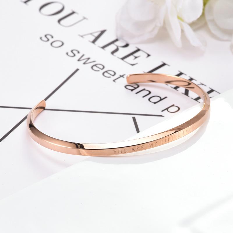 Titanium Steel C-Shaped Engraved "Follow Your Heart" Open Bracelet for Couples