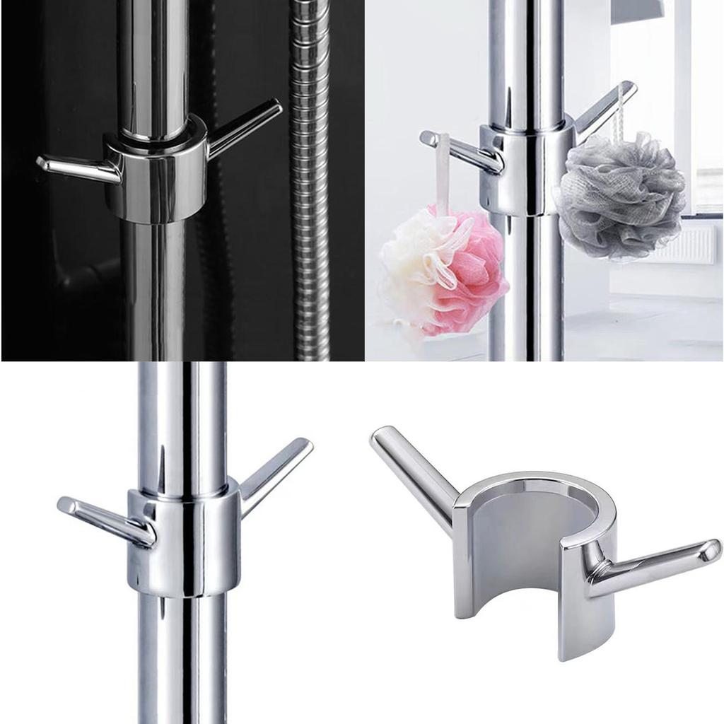 Upgrades 2pcs Shower Rod Hook Set Easy Install Not Drill Required Space Saving Shower Head Holder for Towels & Loofahs