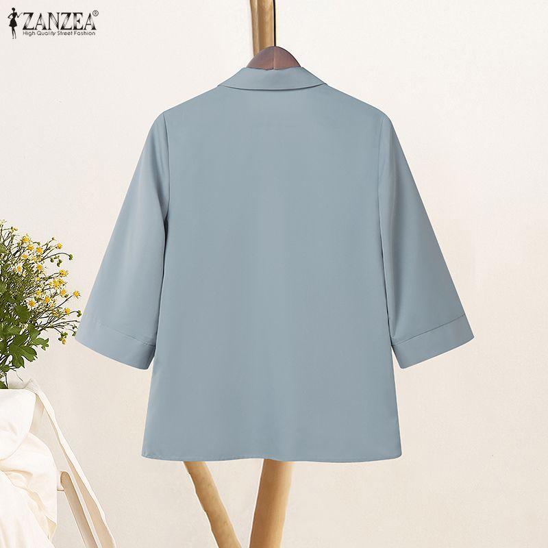 ZANZEA Bluză lejeră casual pentru femei cu guler turn-down și mâneci 3/4 cu imprimeu