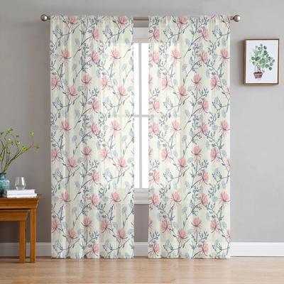 Rideaux transparents transparents en Tulle, fleurs, plantes Vintage, chrysanthèmes, pour chambre à coucher, décoration de vacances, Voile de fenêtre