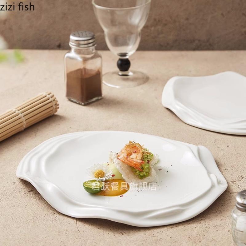 White Ceramic Dining Plate Elliptical Sushi Plate Dim Sum Dish Western Style Steak Plates Sting Disc Dessert Plates Fruit Bowl