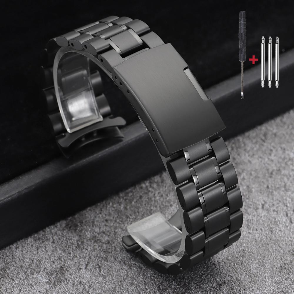 16mm 18mm 20mm 22mm 24mm Straight Curved End Stainless Steel Watch Band Silver Gold Black Metal Folding Clasp Bracelet with Tool