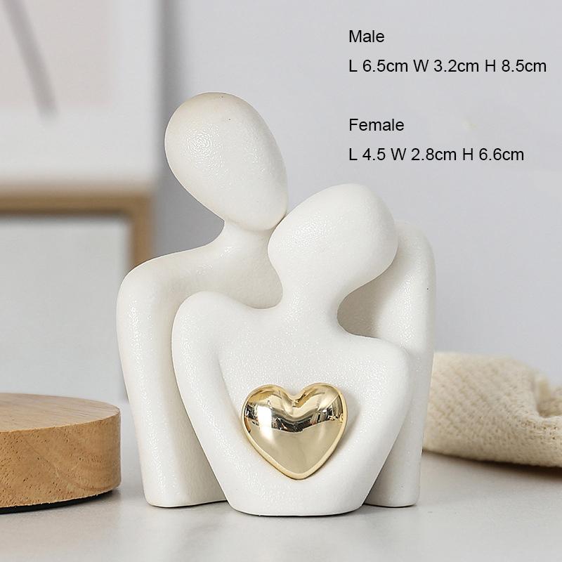 Nordic Abstract Couple Statue Simple Character Sculpture Couple Hug Art Decoration Ceramic Crafts Ornaments
