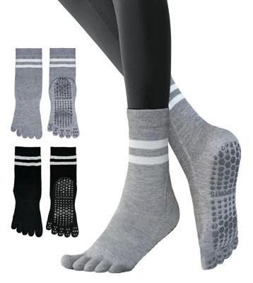 GOKEI Yoga Supervised by a Pilates Grip Long Moderate Socks for Air Conditioning Sweat Hot Light Gray Black Women's Socks, Instructor, Non-Slip,