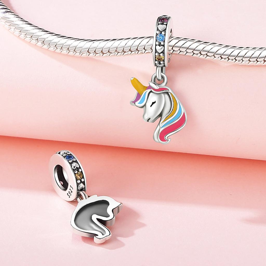 Original Copper Unicorn Charms Colour Horse Heart Beads Fit Bracelet Accessories Women Making Fine Jewelry Gift