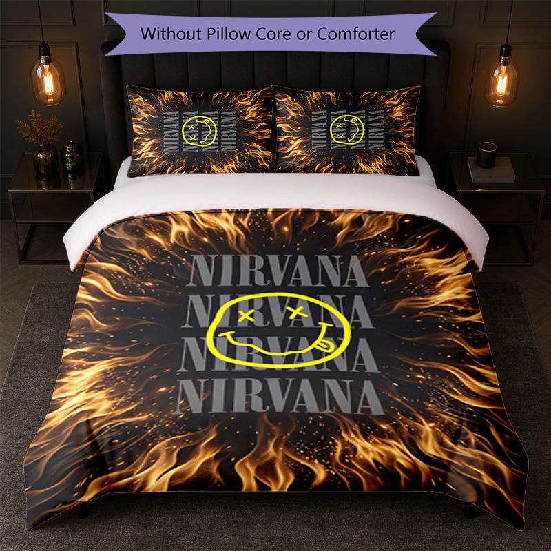 Set Biancheria da Letto 3 Pezzi Stampa Nirvana Copripiumino con Due Federe Biancheria da Letto Morbida per Camera da Letto Domestica