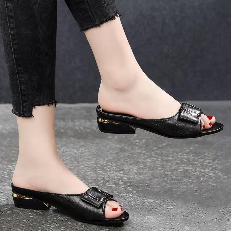 Fish-mouth Low-heeled Slip-on Shoes for Women - Anti-slip Soft Leather - Versatile and Stylish