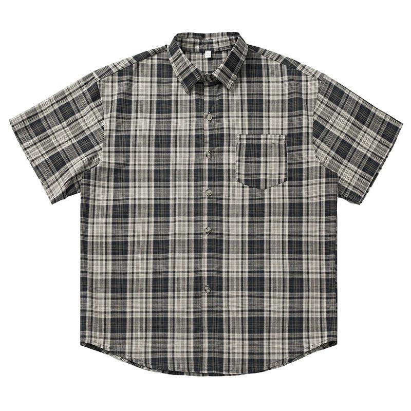 

Молодежная рубашка с короткими рукавами и лацканами в стиле ретро, весна-лето, свободная повседневная тонкая куртка XS темно-синий