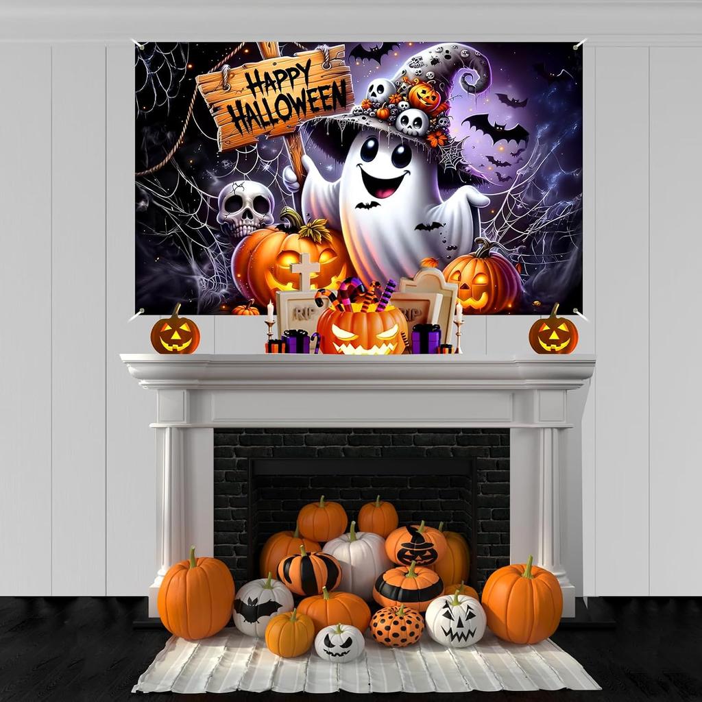 Ghost Pumpkin Photo Backdrop Halloween Decoration for Home Decor