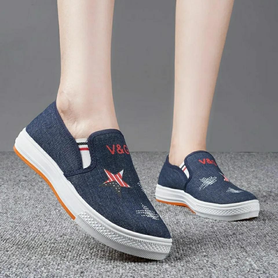 Vår og høst Gamle Beijing tøysko Kvinnelige Sklisikker lerretssko myk bunn Student Kvinnelige sko