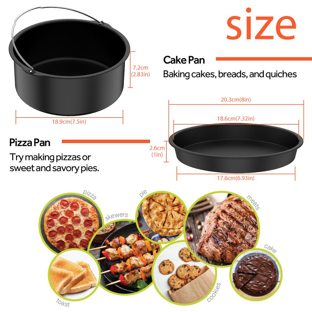 2Pcs Air Fryer Accessory Durable Air Fryer Pizza Pan and Baking Cake Barrel with Non-Stick Coating Round Baking Cake Pan Set