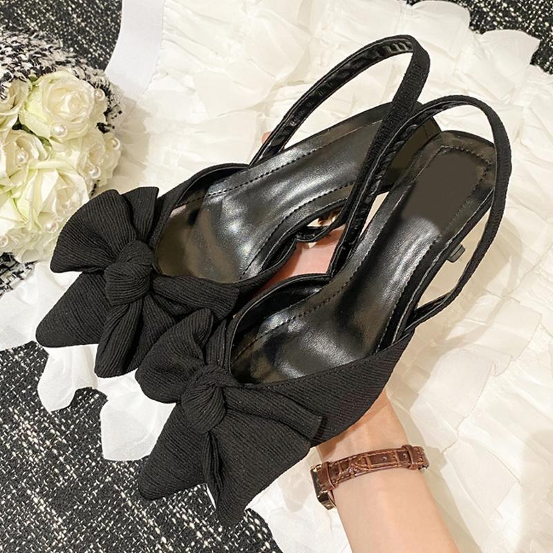 Fashion Butterfly -Knot Women Mules Low Thin Heels Slingback Sandals Summer Pointed Toe Slip On Ladies Dress Pumps Shoes