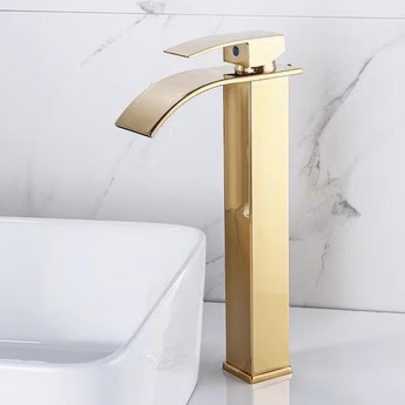 Handon Black & Gold Wide Mouth Waterfall Basin Faucet