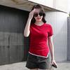 Damen T-Shirt Rundhals Kurzarm Damen T-Shirt Frühling und Sommer Vielseitiges Baumwoll-Elastisches Slim Fit-Oberteil