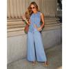 European And American Temperament Button Sleeveless Vest Wide-leg Jeans Denim Jacket