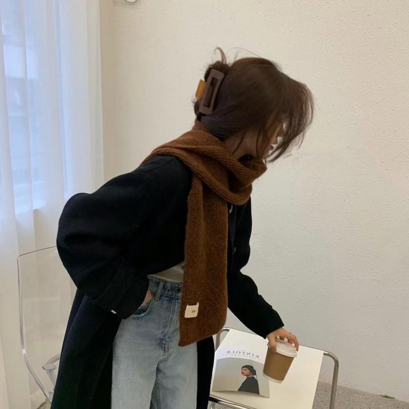 Korean Versatile Wool New Plain Color Solid Color Gray Blue Small Scarf Men and Women Couples Warm Long Scarf Winter