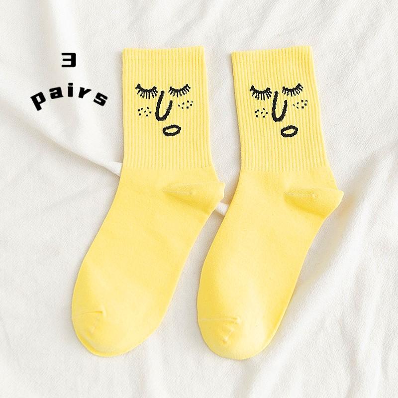 

3 пары носков, женские носки, носки до середины икры, корейские необычные носки с рисунком, трендовые носки в студенческом стиле с героями мультфильмов One Size