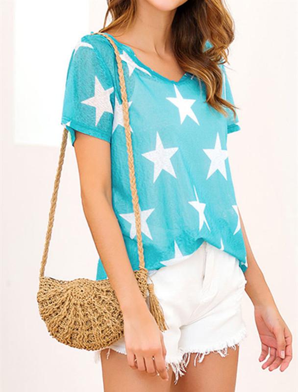 Buy Fashion Women Short Sleeve Stars Print T Shirt Casual Top Blouse at