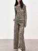 2026 Spring/Summer Botanical Print Faux Silk Top & Pleated Wide-Leg Pants Set