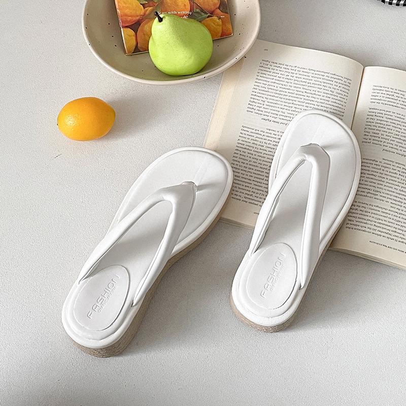 Premium Sense White Non-slip Heightened Thick Bottom Slope Flip-flops Women's Summer Outer Wear 2025 New with Skirt Cool Slippers