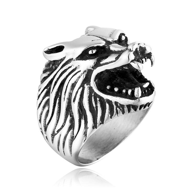 Hip Hop Wolf Head Vintage Silver Black Color Stainless Steel Engagement Punk Animal Rings for Women Men Fashion Jewelry