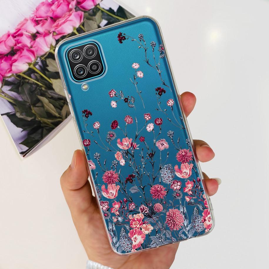 For Samsung Galaxy A12 Case Transparent Cover Fashion Flower Slim Soft TPU Phone Case For Samsung A12 SM-A125F M12 F12 A 12 Capa